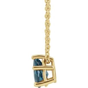 14K Yellow Gold 6x4 mm Pear London Blue Topaz 16-18" Necklace