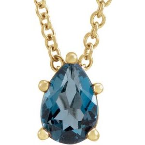14K Yellow Gold 7x5 mm Pear London Blue Topaz 16-18" Necklace