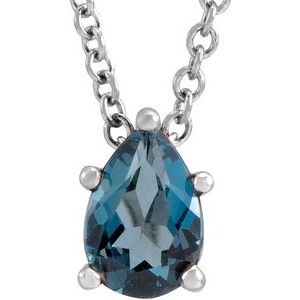 Platinum 7x5 mm Pear London Blue Topaz 16-18" Necklace