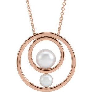 14K Rose Gold Cultured White Akoya Pearl Hold You Forever® 16-18" Necklace