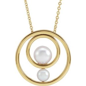 14K Yellow Gold Cultured White Akoya Pearl Hold You Forever® 16-18" Necklace