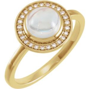 14K Yellow Gold Natural Rainbow Moonstone & 1/10 CTW Natural Diamond Halo-Style Ring