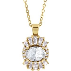14K Yellow Gold Natural White Sapphire & 1/3 CTW Natural Diamond 16-18" Necklace