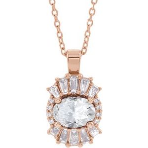 14K Rose Gold Natural White Sapphire & 1/3 CTW Natural Diamond 16-18" Necklace