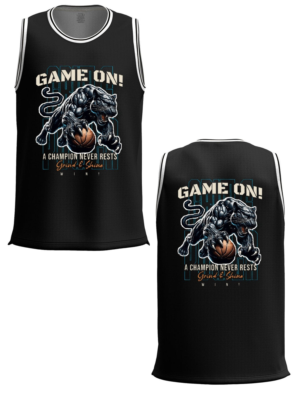Game On! Grind & Shine Jaguar Black Basketball Jersey - Front & Back Printing