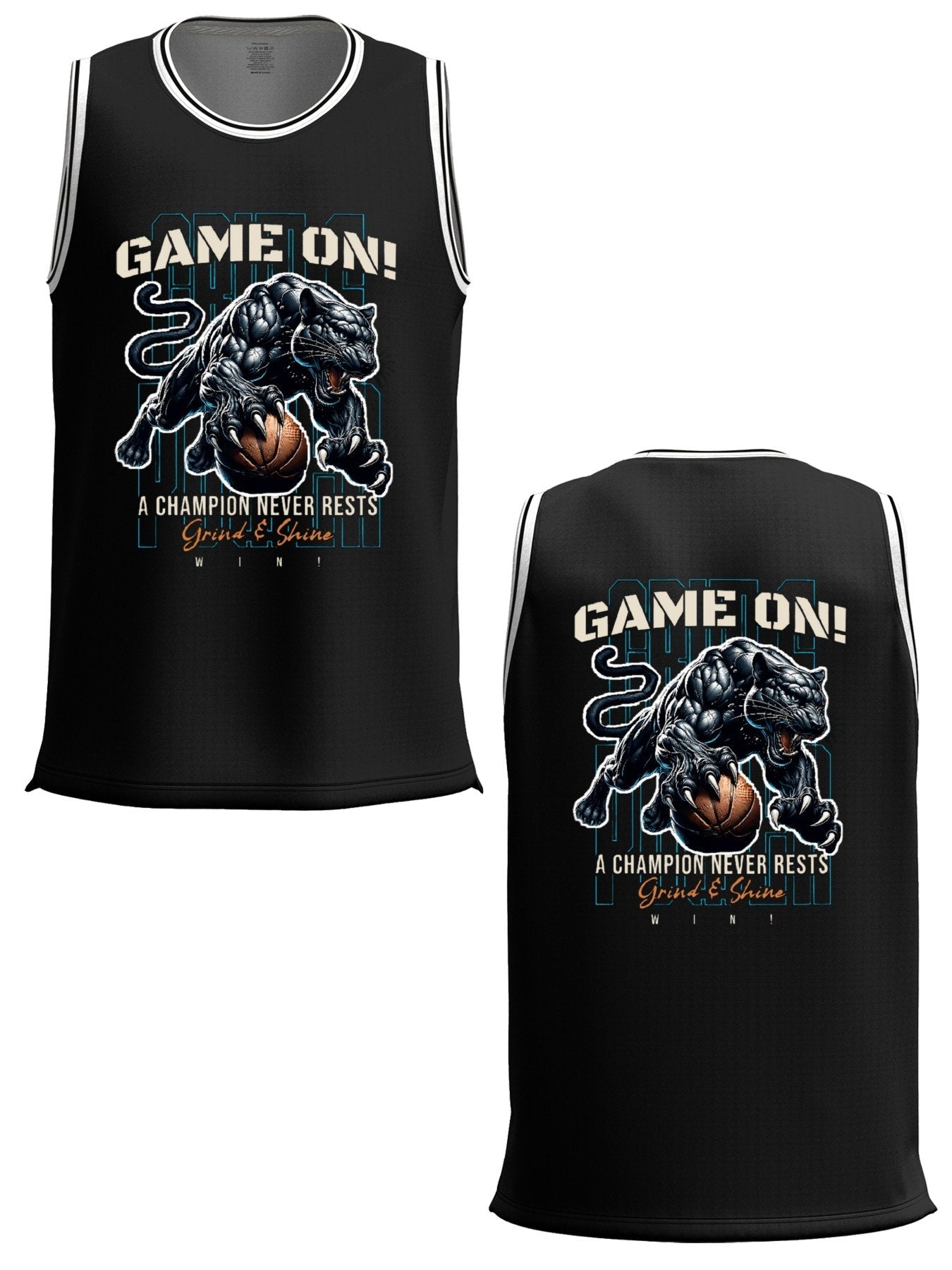 Game On! Grind & Shine Jaguar Black Basketball Jersey - Front & Back Printing