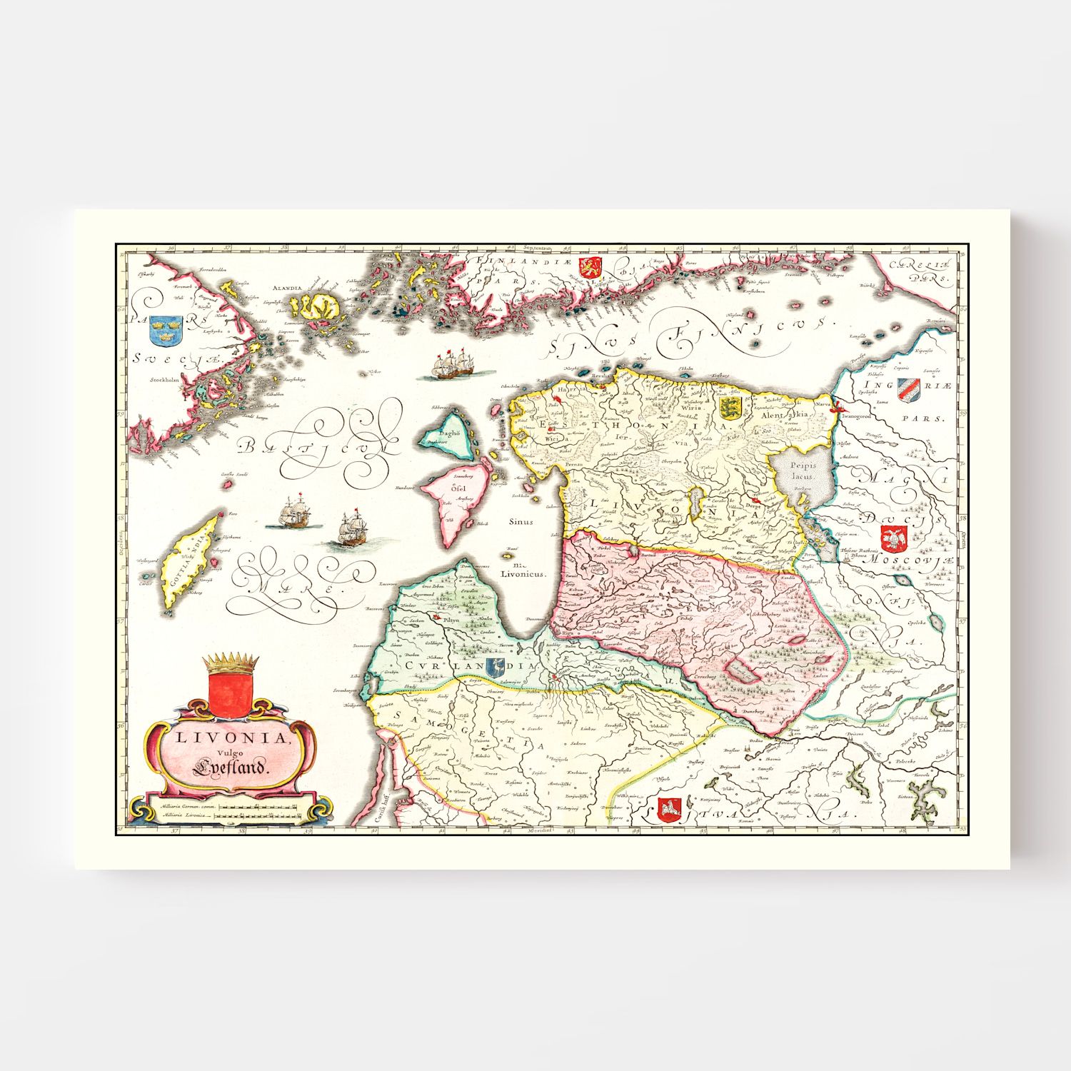 Vintage Map of Estonia, Latvia & Lithuania 1665