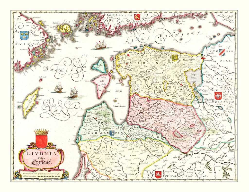 Vintage Map of Estonia, Latvia & Lithuania 1665