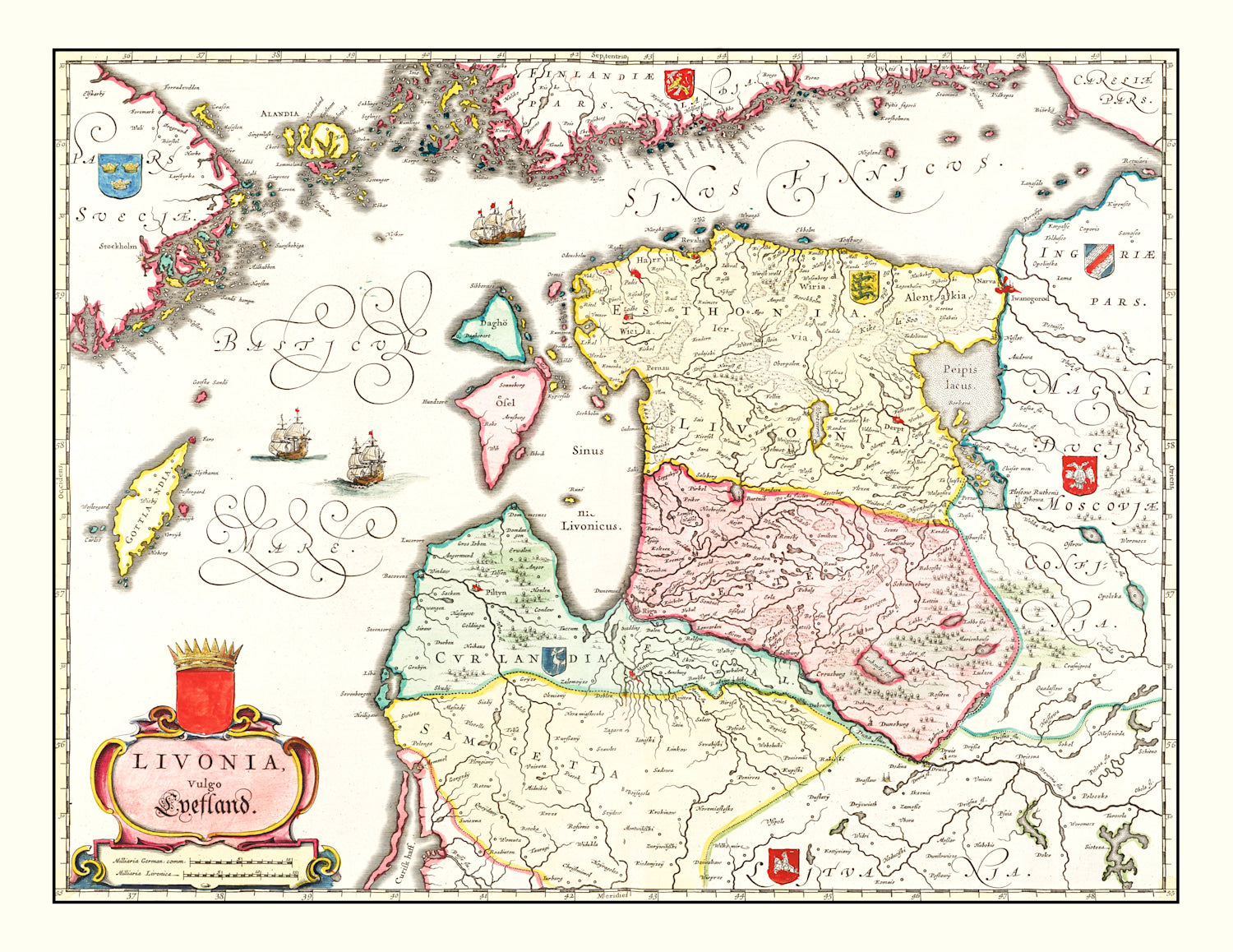 Vintage Map of Estonia, Latvia & Lithuania 1665