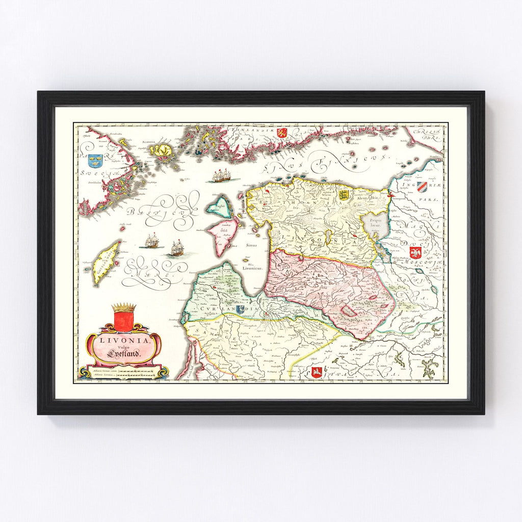 Vintage Map of Estonia, Latvia & Lithuania 1665