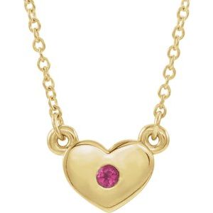 14K Yellow Gold Natural Pink Tourmaline Heart 16" Necklace