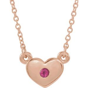 14K Rose Gold Natural Pink Tourmaline Heart 16" Necklace