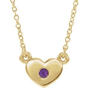 14K Yellow Gold Natural Amethyst Heart 16" Necklace