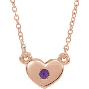14K Rose Gold Natural Amethyst Heart 16" Necklace