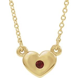 14K Yellow Gold Natural Mozambique Garnet Heart 16" Necklace