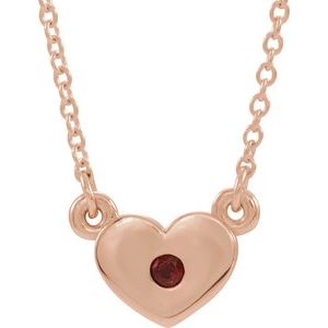 14K Rose Gold Natural Mozambique Garnet Heart 16" Necklace