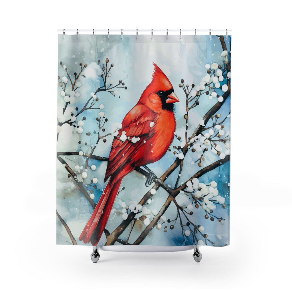 Red Bird in the Winter Shower Curtain
