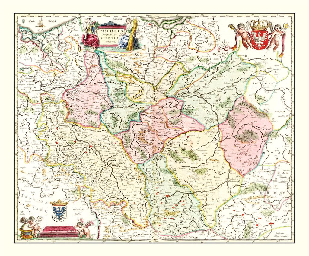 Vintage Map of Poland 1665