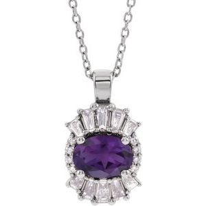 14K White Gold Natural Amethyst & 1/3 CTW Natural Diamond 16-18" Necklace