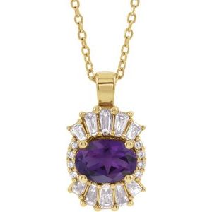 14K Yellow Gold Natural Amethyst & 1/3 CTW Natural Diamond 16-18" Necklace