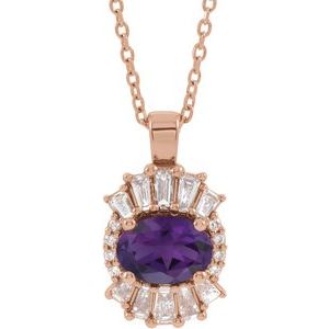 14K Rose Gold Natural Amethyst & 1/3 CTW Natural Diamond 16-18" Necklace