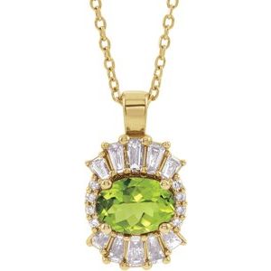 14K Yellow Gold Natural Peridot & 1/3 CTW Natural Diamond 16-18" Necklace