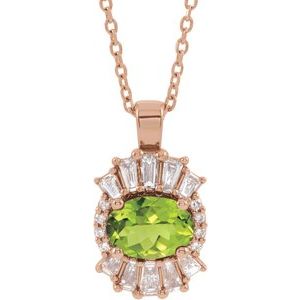 14K Rose Gold Natural Peridot & 1/3 CTW Natural Diamond 16-18" Necklace