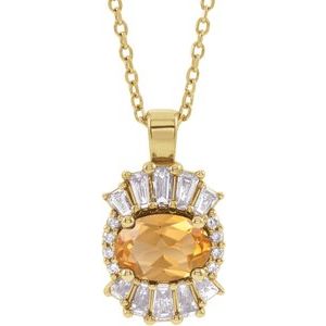 14K Yellow Gold Natural Citrine & 1/3 CTW Natural Diamond 16-18" Necklace