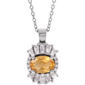 Sterling Silver Natural Citrine & 1/3 CTW Natural Diamond 16-18" Necklace