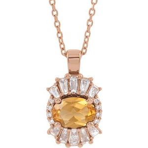 14K Rose Gold Natural Citrine & 1/3 CTW Natural Diamond 16-18" Necklace