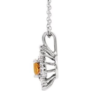 14K White Gold Natural Citrine & 1/3 CTW Natural Diamond 16-18" Necklace