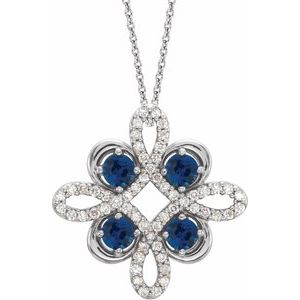 Platinum Natural Blue Sapphire & 1/6 CTW Natural Diamond Clover 18" Necklace