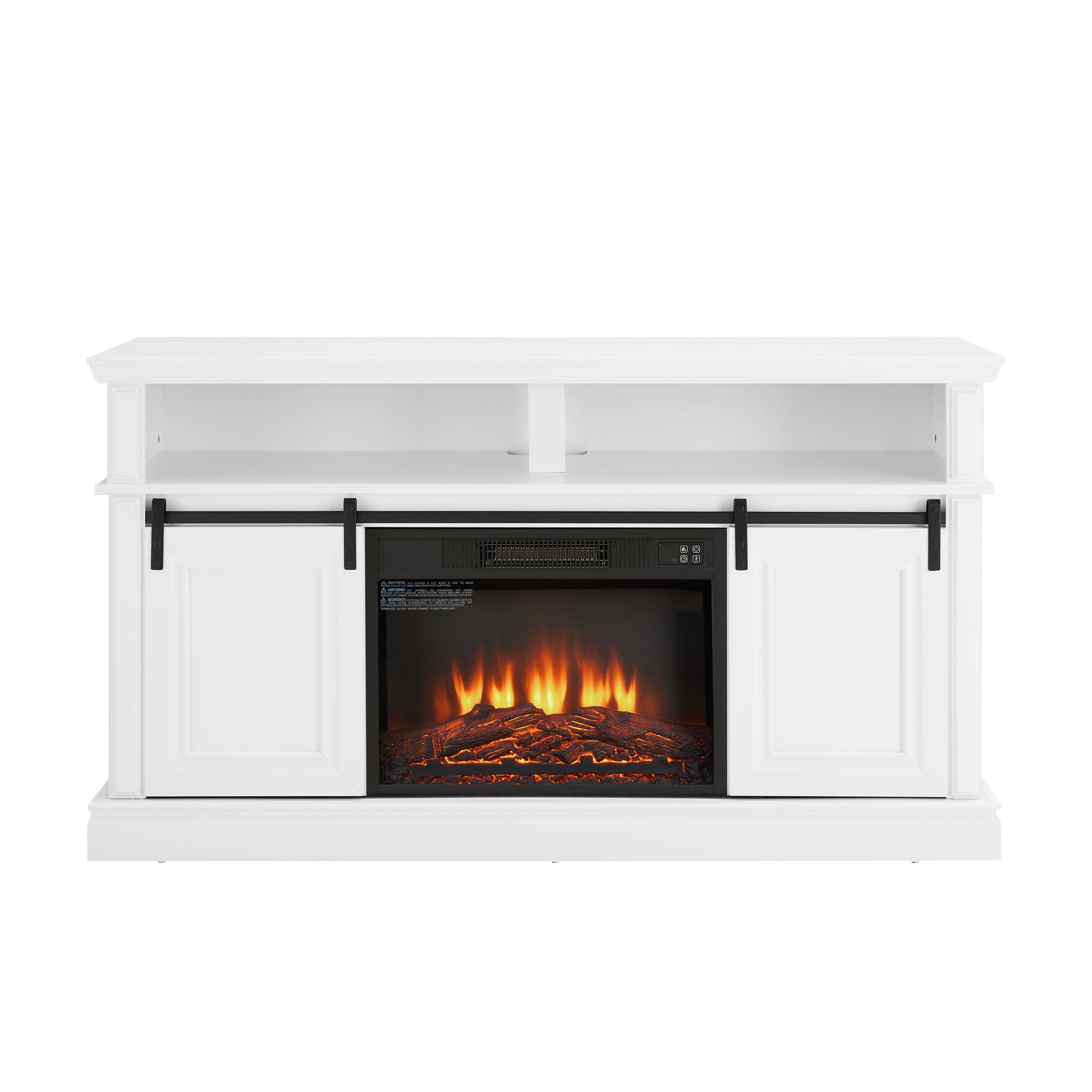 Media Console Table with Storage Cabinet, Mid Century Modern TV Console with 23' Fireplace Insert, Multipurpose Sliding Door TV Cabinet  Large Storage Space, 58.11'W*15.79'D*32.36'H Antique White