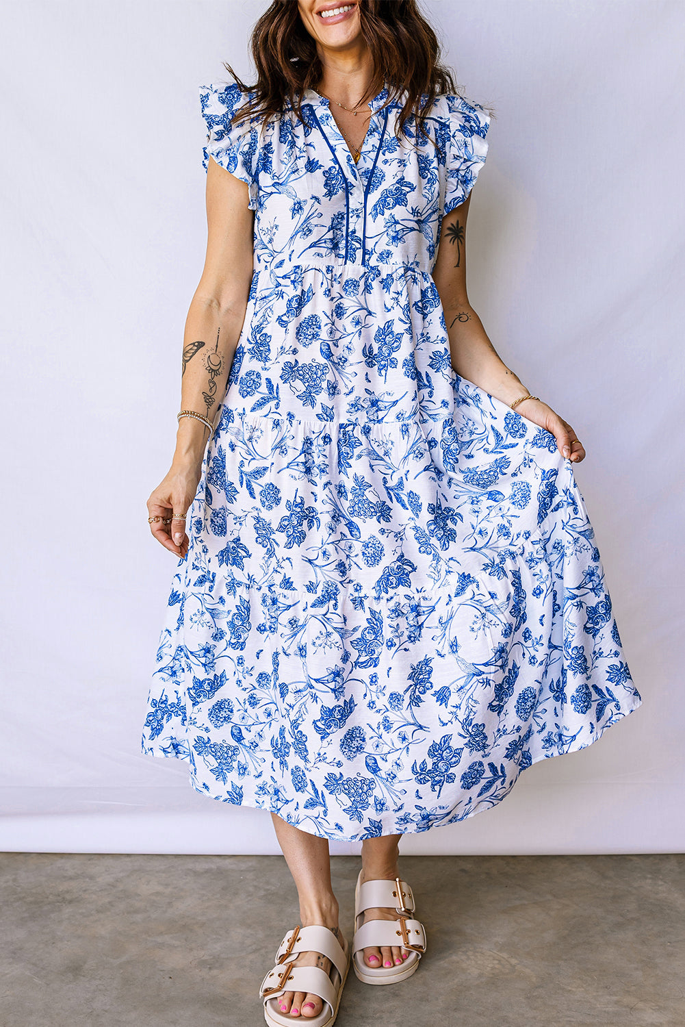 Floral Ruffle Tiered Midi Dress