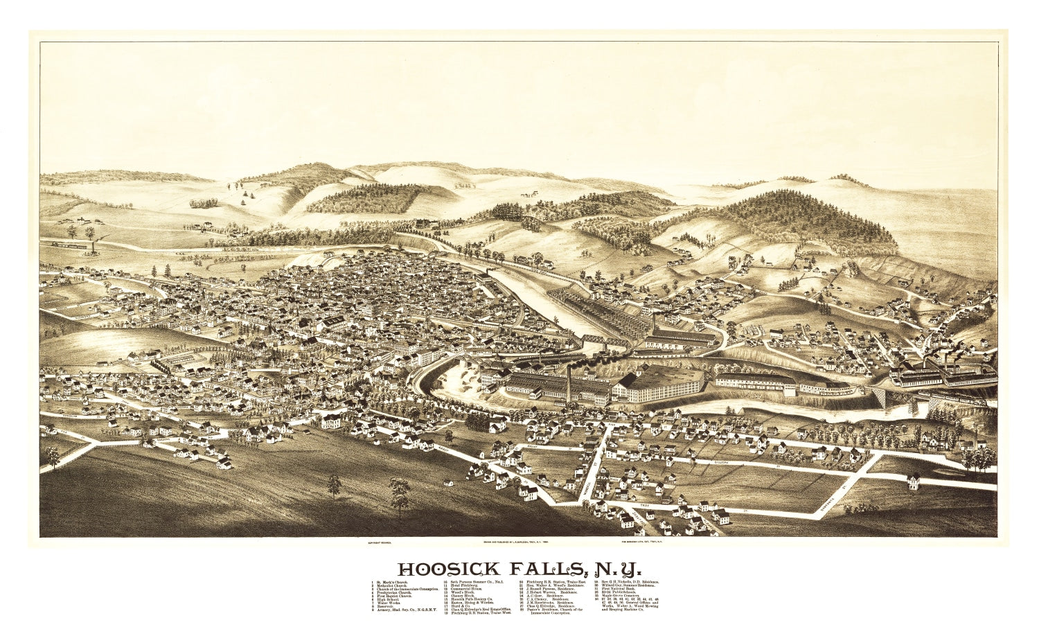 Vintage Map of Hoosick Falls, New York 1889