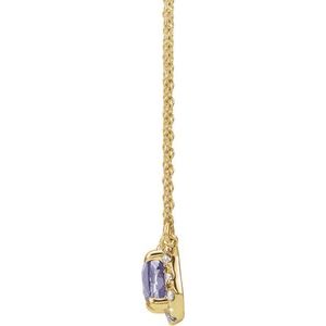 14K Yellow Gold 7x5 mm Natural Tanzanite & 1/5 CTW Natural Diamond Halo-Style 16" Necklace