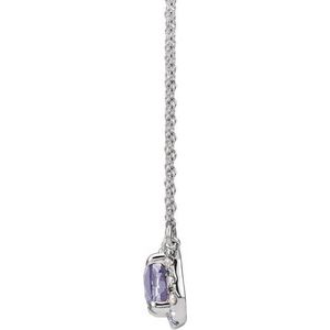 14K White Gold 7x5 mm Natural Tanzanite & 1/5 CTW Natural Diamond Halo-Style 18" Necklace