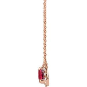 14K Rose Gold 6x4 mm Lab-Grown Ruby & 1/5 CTW Natural Diamond Halo-Style 18" Necklace