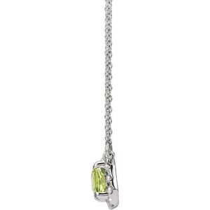 Sterling Silver 6x4 mm Natural Peridot & 1/5 CTW Natural Diamond Halo-Style 16" Necklace
