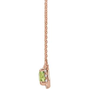 14K Rose Gold 6x4 mm Natural Peridot & 1/5 CTW Natural Diamond Halo-Style 16" Necklace