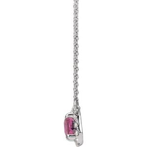 Platinum 7x5 mm Natural Pink Tourmaline & 1/5 CTW Natural Diamond Halo-Style 18" Necklace