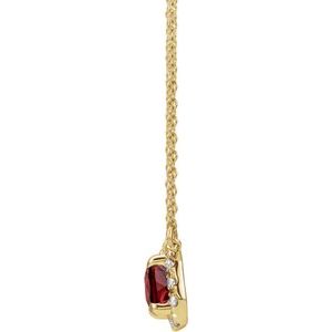 14K Yellow Gold 7x5 mm Natural Mozambique Garnet & 1/5 CTW Natural Diamond Halo-Style 16" Necklace