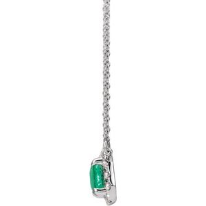 Platinum 6x4 mm Lab-Grown Emerald & 1/5 CTW Natural Diamond Halo-Style 16" Necklace
