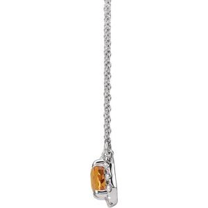 14K White Gold 7x5 mm Natural Citrine & 1/5 CTW Natural Diamond Halo-Style 16" Necklace