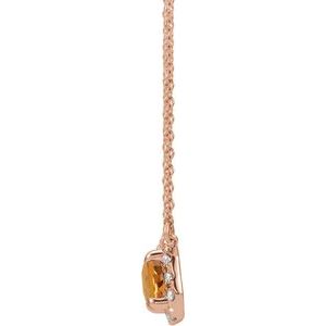 14K Rose Gold 7x5 mm Natural Citrine & 1/5 CTW Natural Diamond Halo-Style 16" Necklace