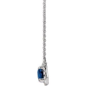 Platinum 7x5 mm Lab-Grown Blue Sapphire & 1/5 CTW Natural Diamond Halo-Style 16" Necklace