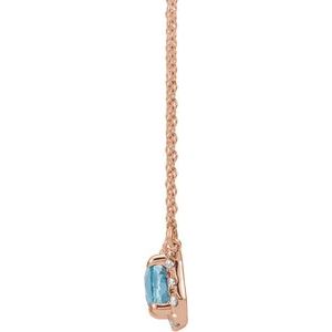14K Rose Gold 5x3 mm Natural Aquamarine & 1/8 CTW Natural Diamond Halo-Style 18" Necklace