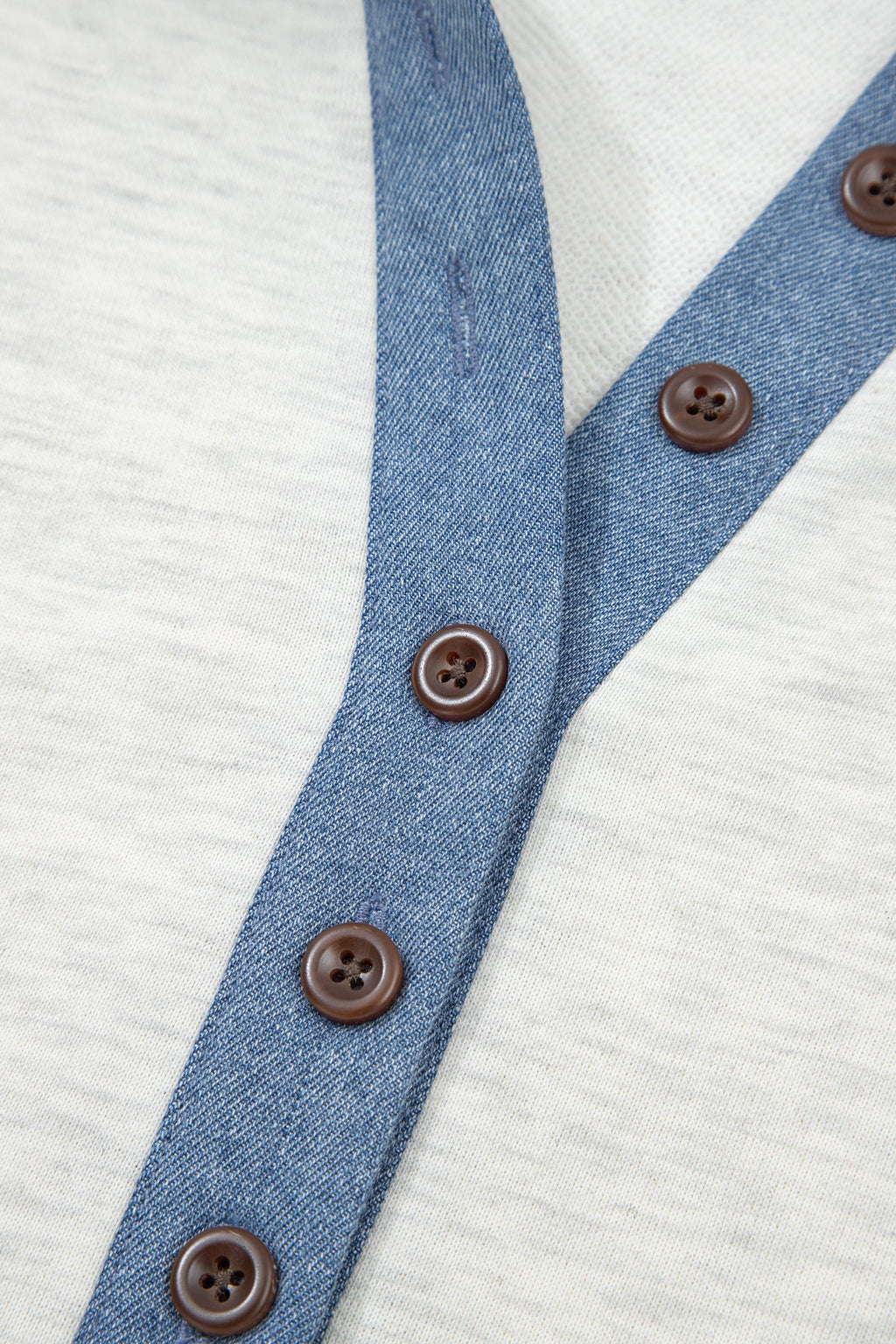 Denim Patchwork Button Polo Collar Long Sleeve