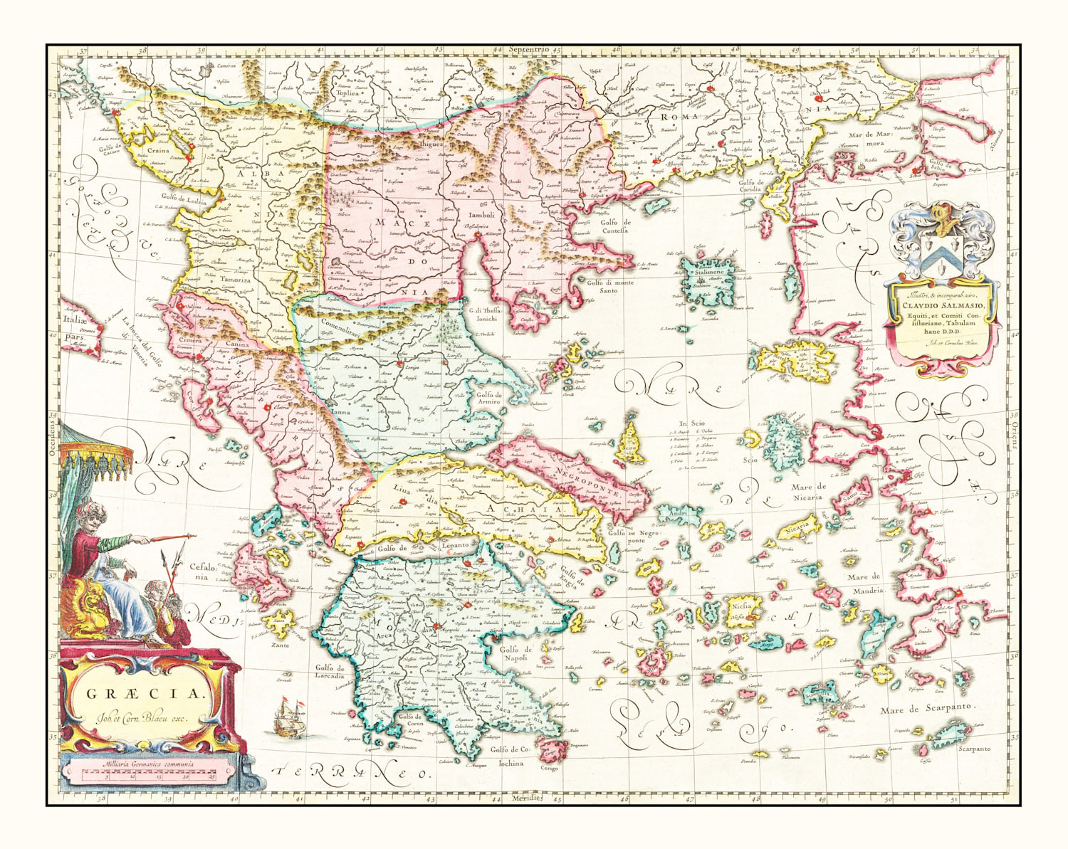 Vintage Map of Greece 1665