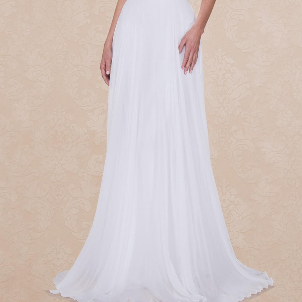 (LIVE 81) Solid color minimalist ultra long wedding dress.